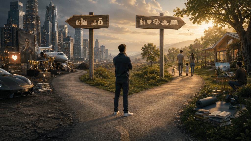Visualize the shift from society's definition of success to a personal definition.